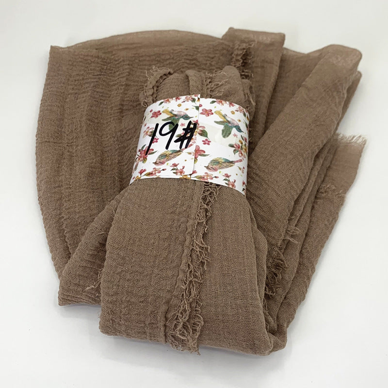 WJ01  Plain Seersucker Crinkle Fringe Edge Large Hijab