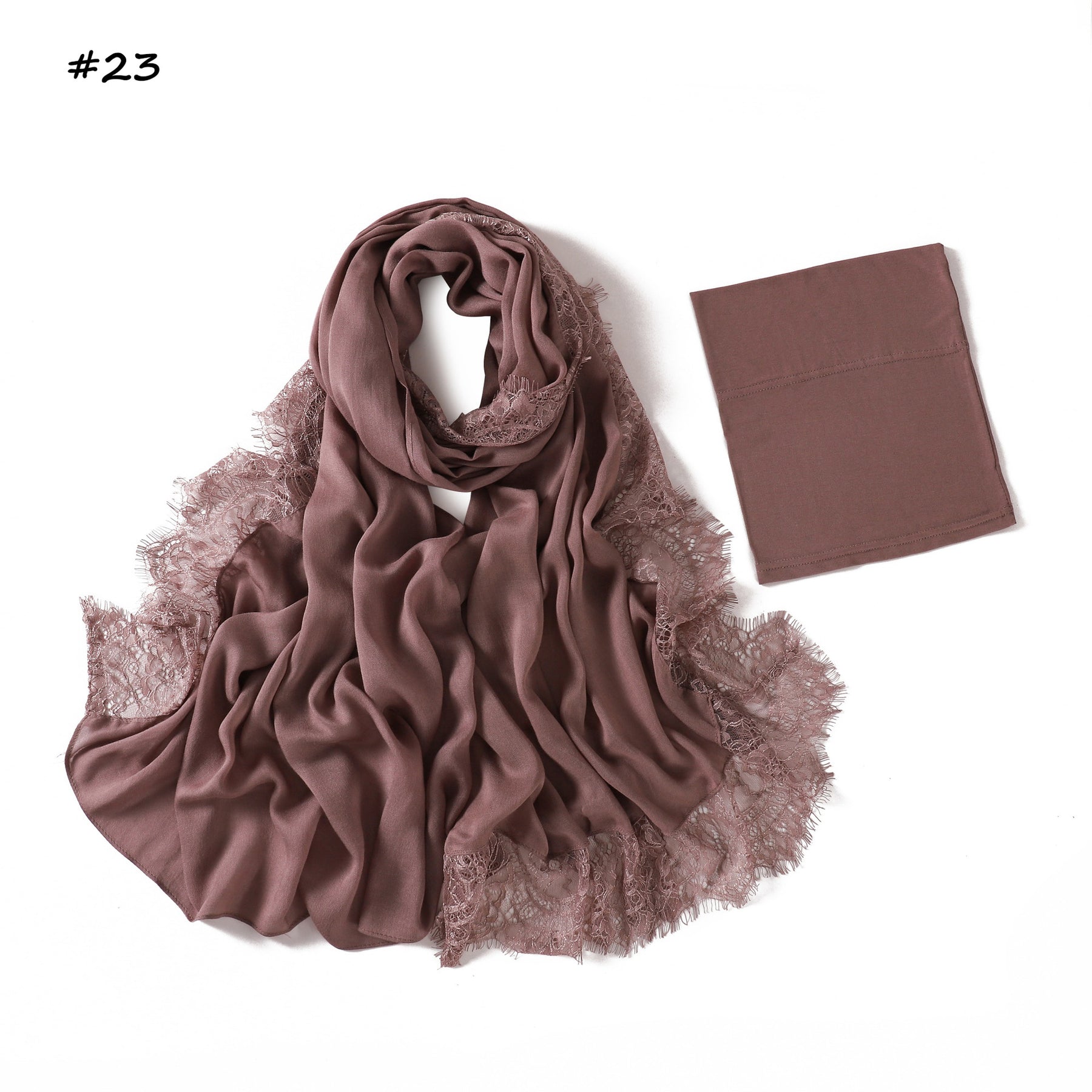 YZ347  Plain Modal Lace Hijab + Mercerized Cotton Tube Cap Set