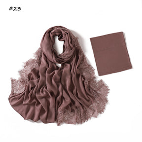 YZ347  Plain Modal Lace Hijab + Mercerized Cotton Tube Cap Set