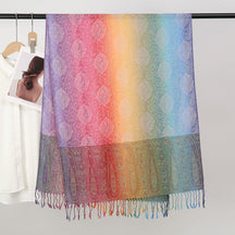 YF0438  Colorful Jacquard Soft Polyester Tassel Long Scarf