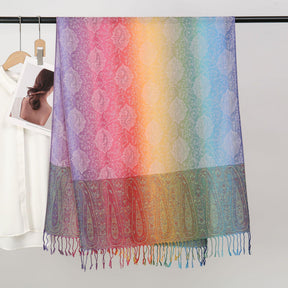 YF0438  Colorful Jacquard Soft Polyester Tassel Long Scarf