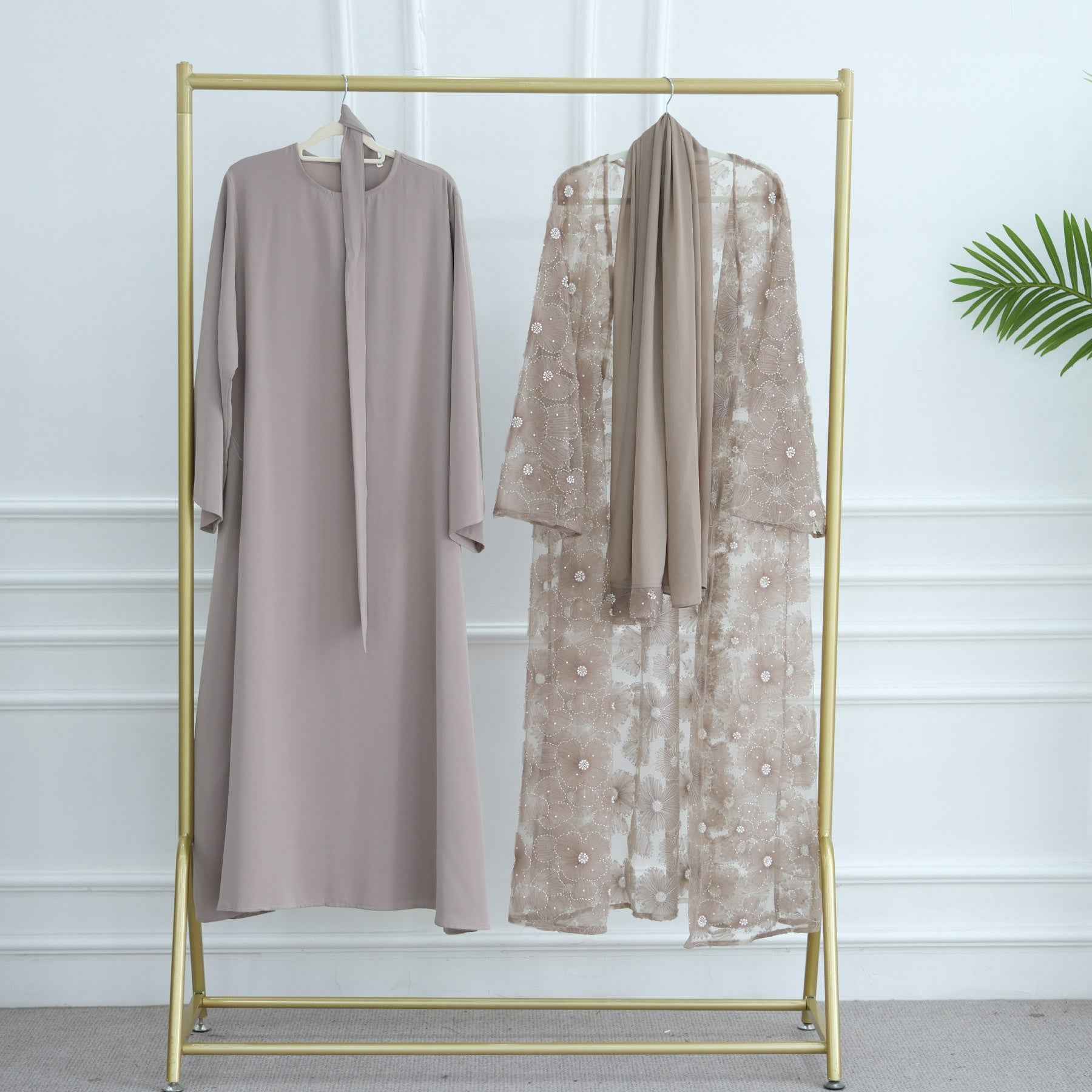 LR1069  3D Floral Beaded Cardigan Abaya