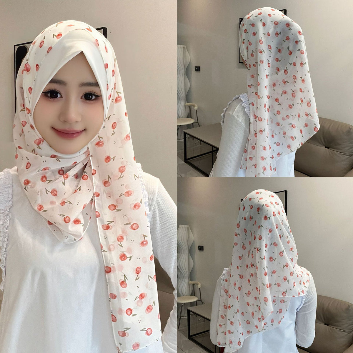 MLB5  Printed Plaid Heart Polka Dot Crystal Ramie Hijab
