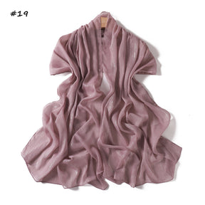 YZ375  Plain Silver Thread Crinkled Chiffon Hijab