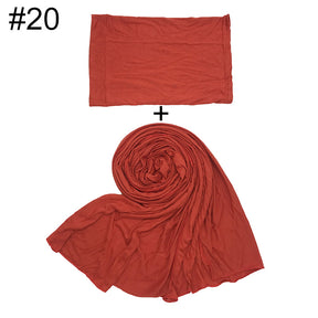 ND474  85*185cm Large Size Plain Mercerized Cotton Soft Jersey Hijab with Undercap Set