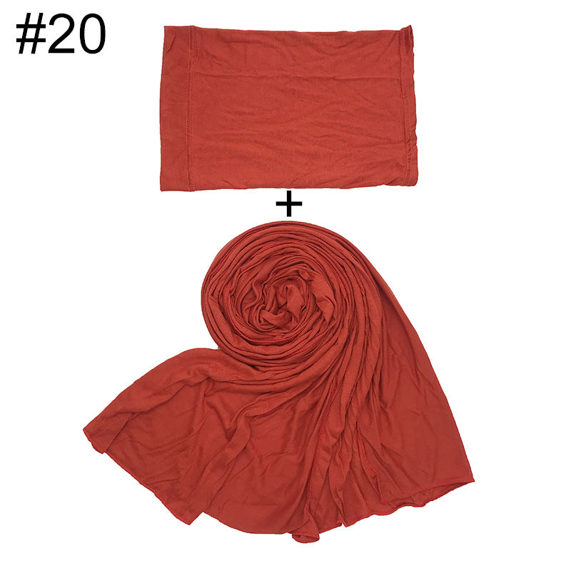 ND474  85*185cm Large Size Plain Mercerized Cotton Soft Jersey Hijab with Undercap Set