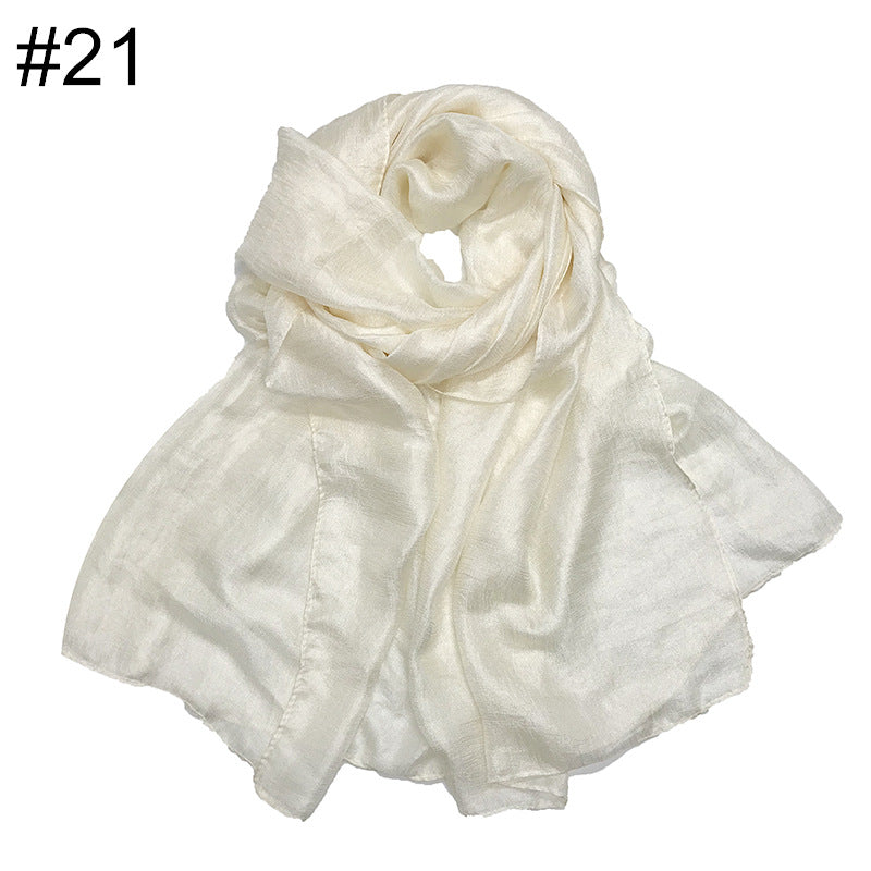 ND479 Linen Solid Color Faux Silk Soft Turban Shawl Scarf