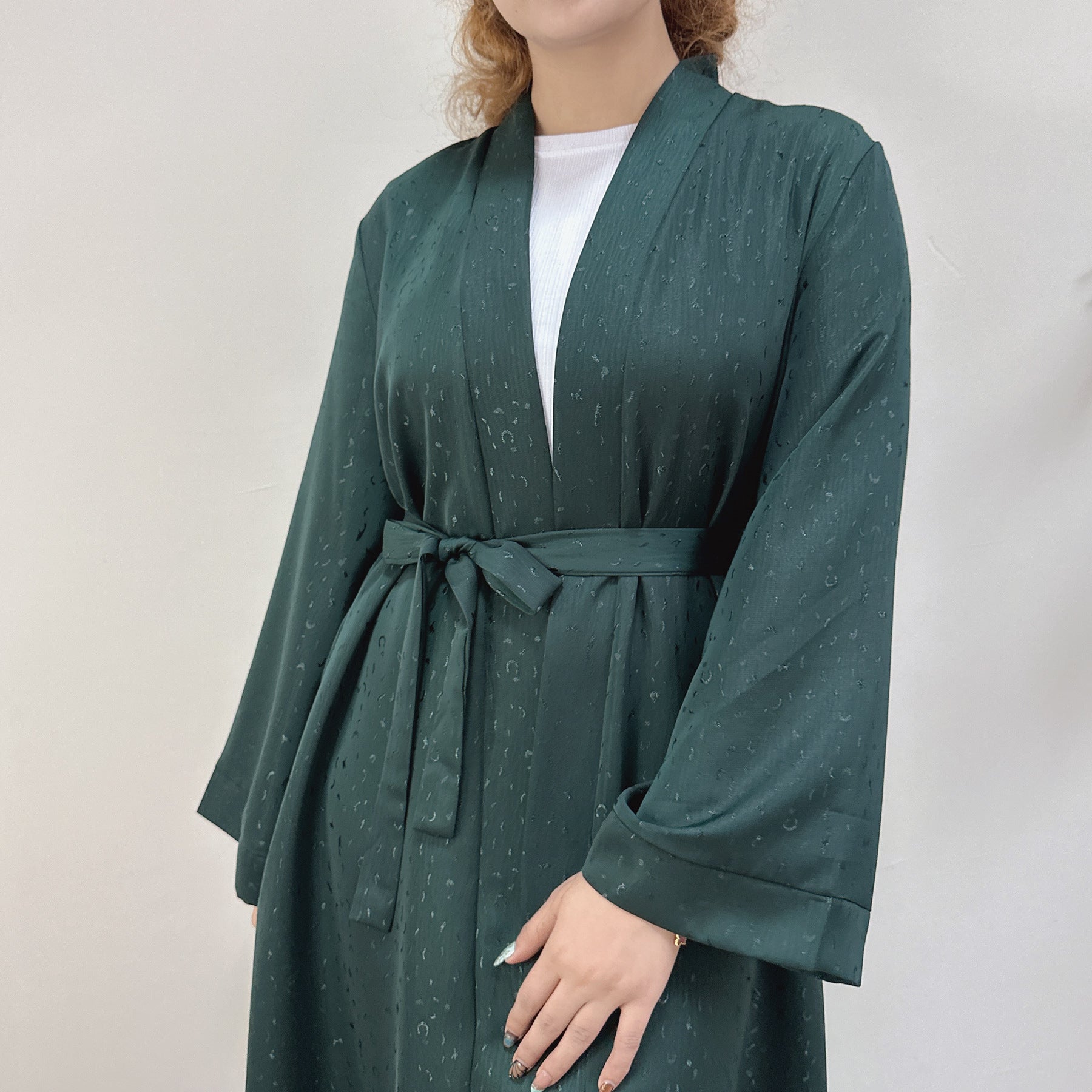 LRDB010+LRDB011  Fashion Print Elegant Cardigan Dress with Hijab Two-Piece Set