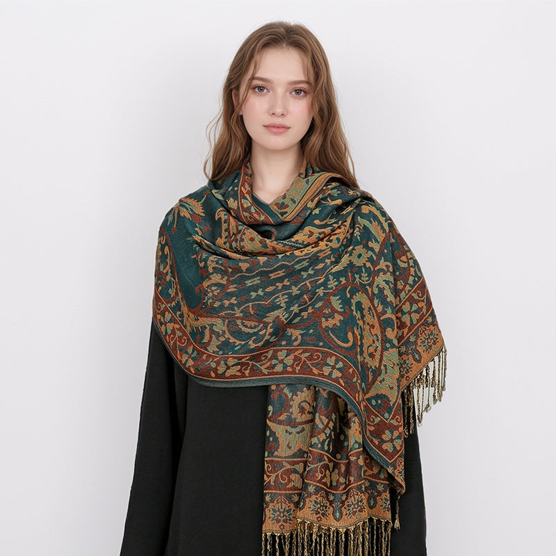 MY09 High quality ethnic style cashew jacquard scarf