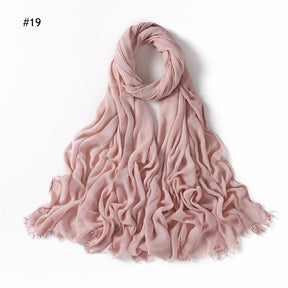 YZ28 Women's pleated solid color rayon two-end shawl breathable soft scarf