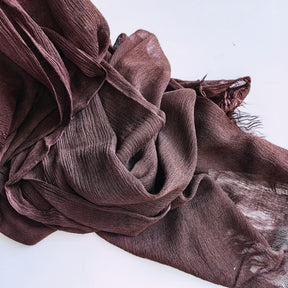 WJA79  Plain natural crinkle cotton hijab with fringes on both ends