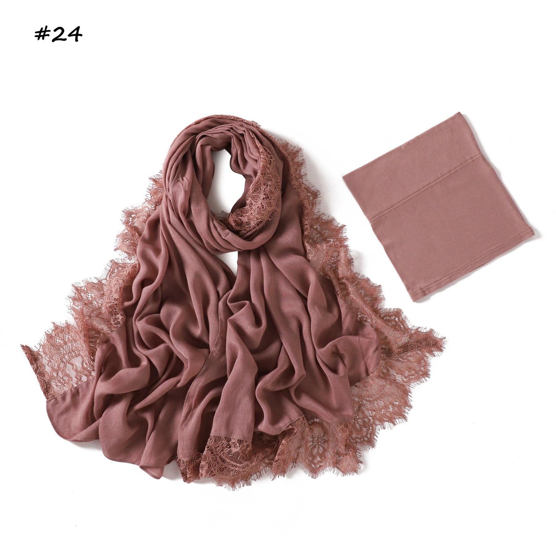 YZ347  Plain Modal Lace Hijab + Mercerized Cotton Tube Cap Set