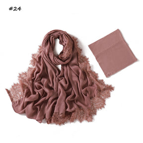 YZ347  Plain Modal Lace Hijab + Mercerized Cotton Tube Cap Set