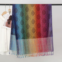 YF0438  Colorful Jacquard Soft Polyester Tassel Long Scarf