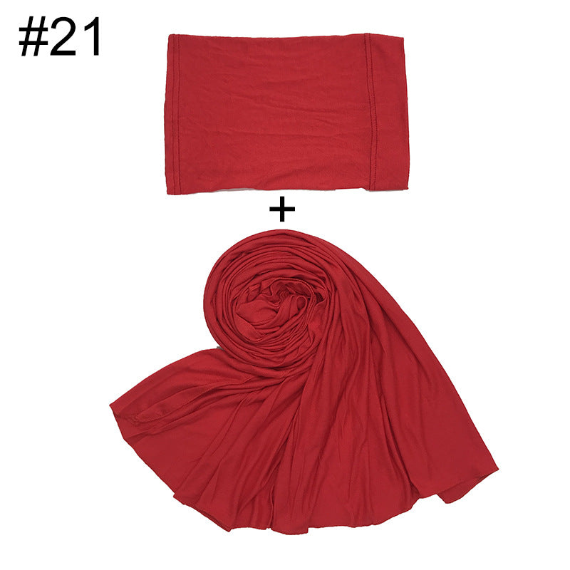 ND474  85*185cm Large Size Plain Mercerized Cotton Soft Jersey Hijab with Undercap Set