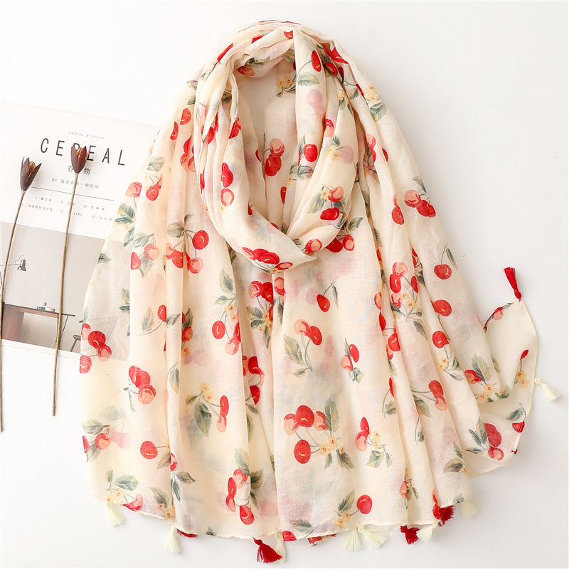 SL2202-009  Women's Ethnic Cotton Linen Feel Scarf with Wheat Ears Tassels
