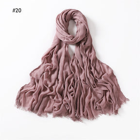 YZ28 Women's pleated solid color rayon two-end shawl breathable soft scarf