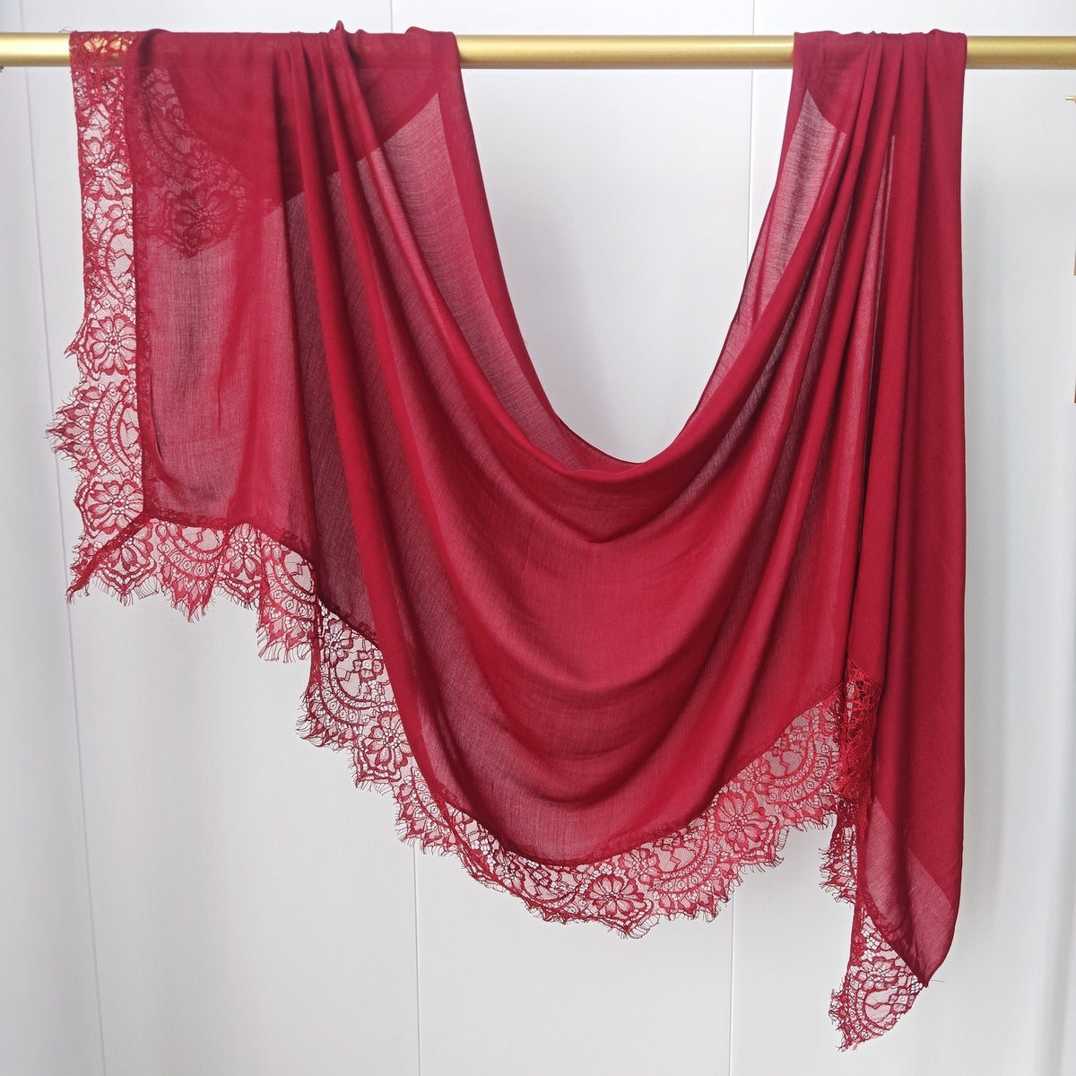 WJ079 Plain Cotton Lace Trim Modal Hijab