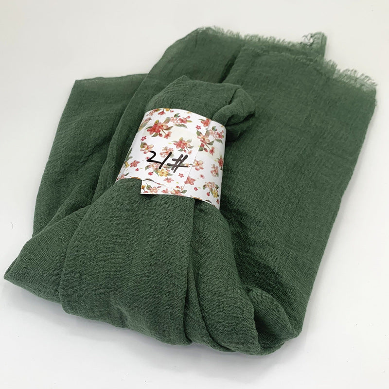 WJ01  Plain Seersucker Crinkle Fringe Edge Large Hijab