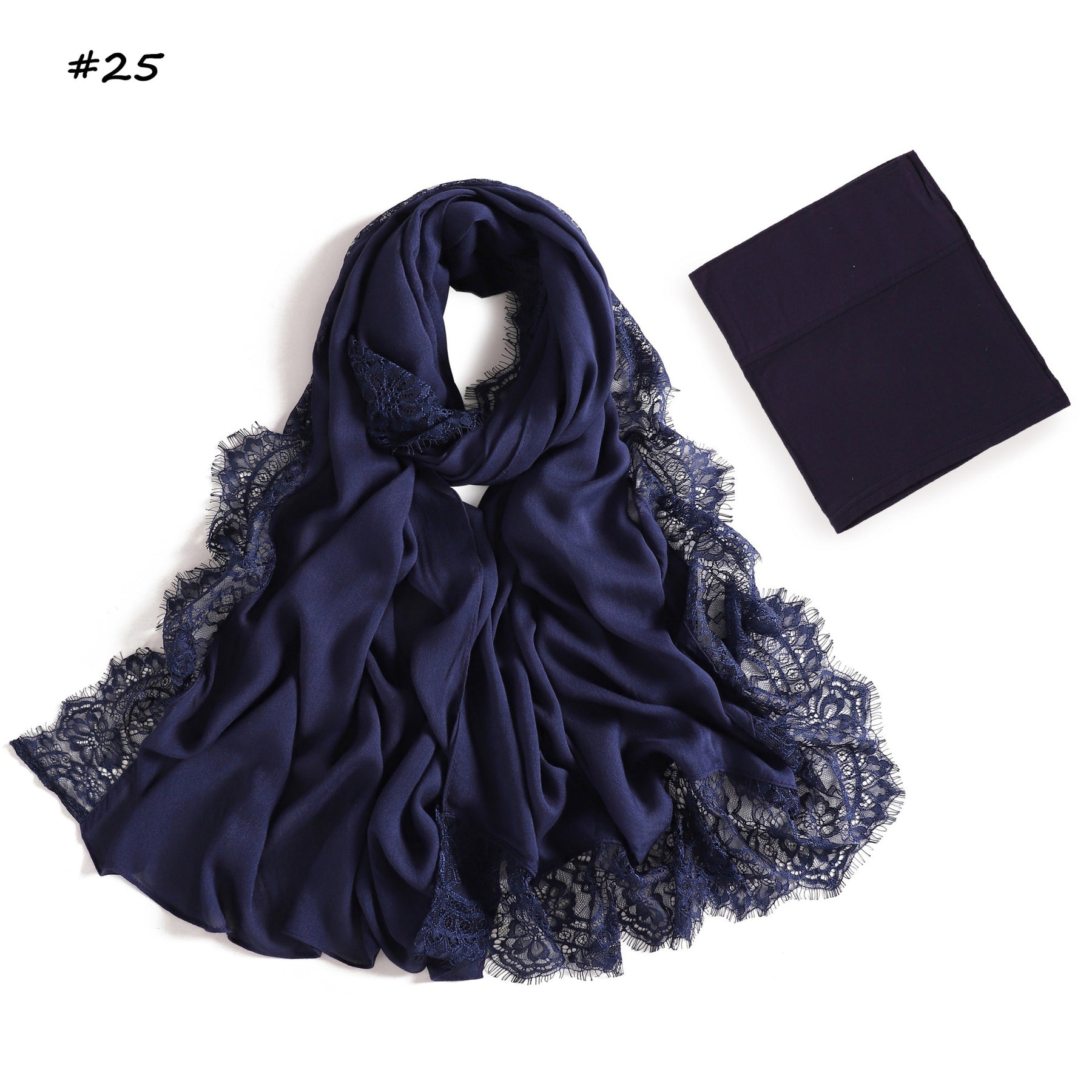 YZ347  Plain Modal Lace Hijab + Mercerized Cotton Tube Cap Set