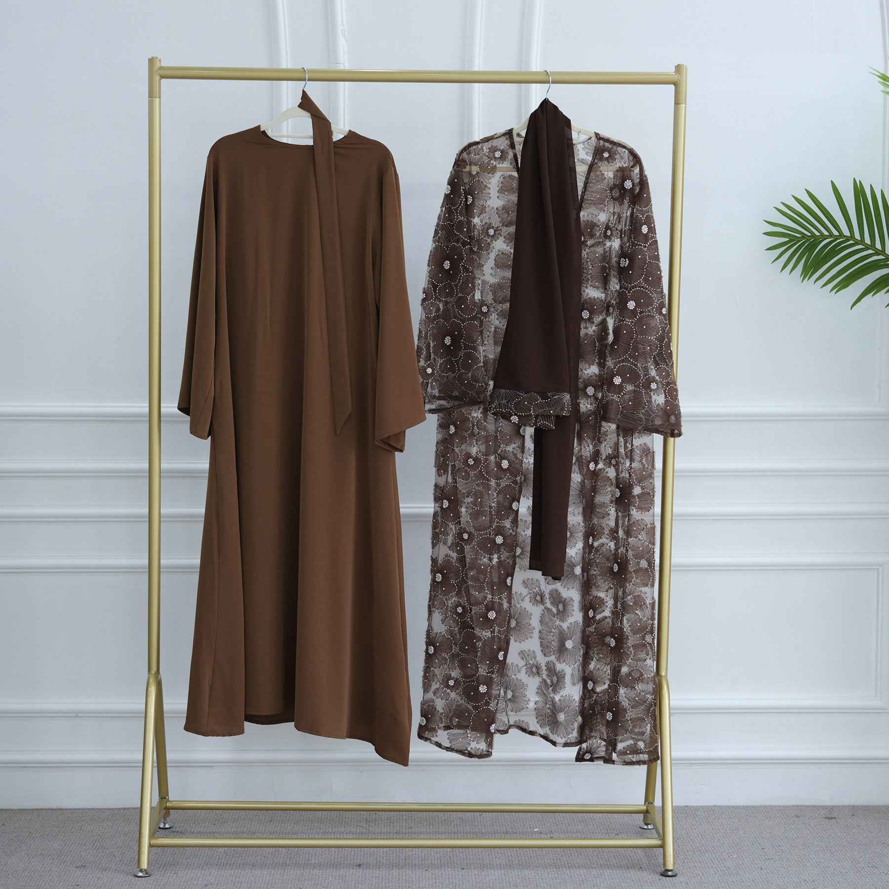 LR1069  3D Floral Beaded Cardigan Abaya