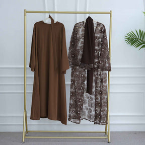 LR1069  3D Floral Beaded Cardigan Abaya