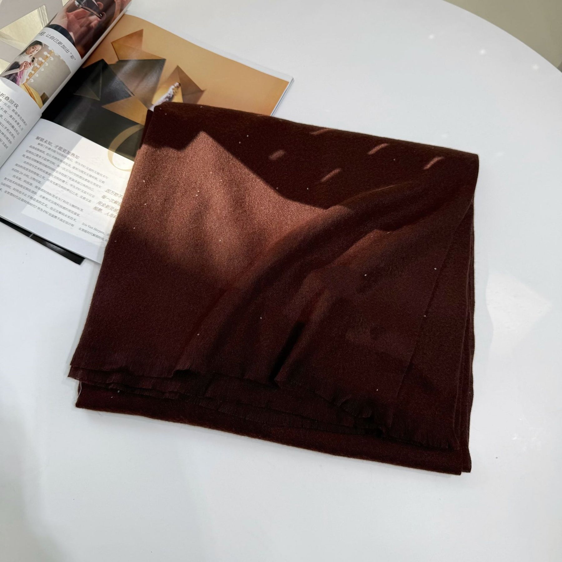 JM001  Plain Starry Hotfix Rhinestone Polyester Tassel Scarf