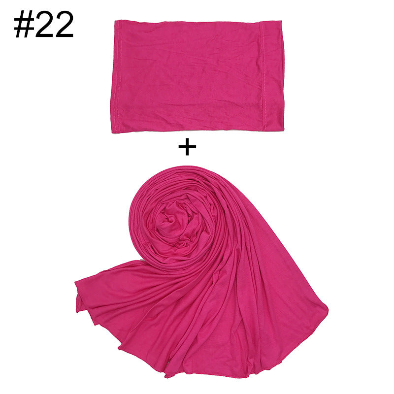 ND474  85*185cm Large Size Plain Mercerized Cotton Soft Jersey Hijab with Undercap Set