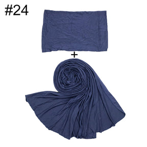 ND472  50*170cm  Small Size Plain Cotton Mercerized Cotton Soft Hijab with Undercap Set