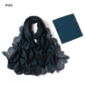 YZ347  Plain Modal Lace Hijab + Mercerized Cotton Tube Cap Set