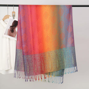 YF0438  Colorful Jacquard Soft Polyester Tassel Long Scarf