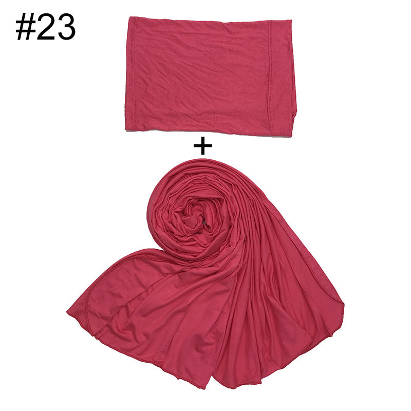 ND474  85*185cm Large Size Plain Mercerized Cotton Soft Jersey Hijab with Undercap Set