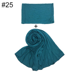 ND472  50*170cm  Small Size Plain Cotton Mercerized Cotton Soft Hijab with Undercap Set