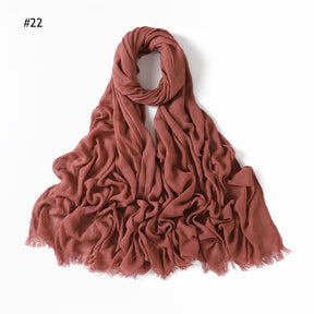 YZ28 Women's pleated solid color rayon two-end shawl breathable soft scarf