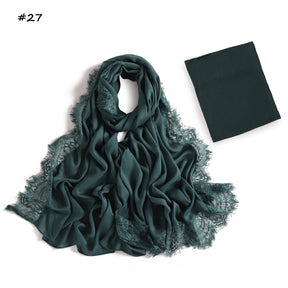 YZ347  Plain Modal Lace Hijab + Mercerized Cotton Tube Cap Set