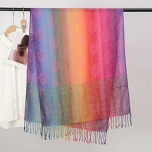 YF0438  Colorful Jacquard Soft Polyester Tassel Long Scarf