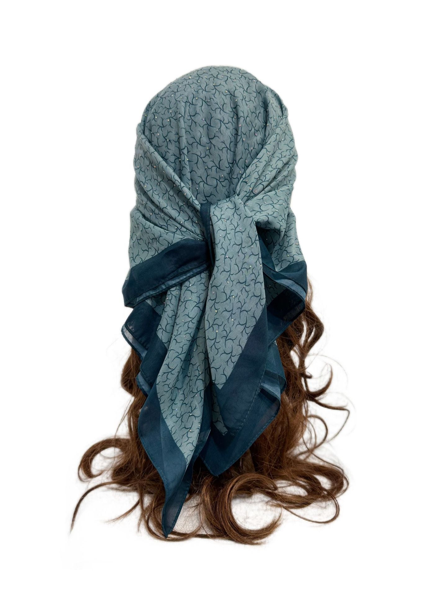 ASYLT552509018  90*90cm Paisley Printed Polyester Hotfix Rhinestone Square Scarf