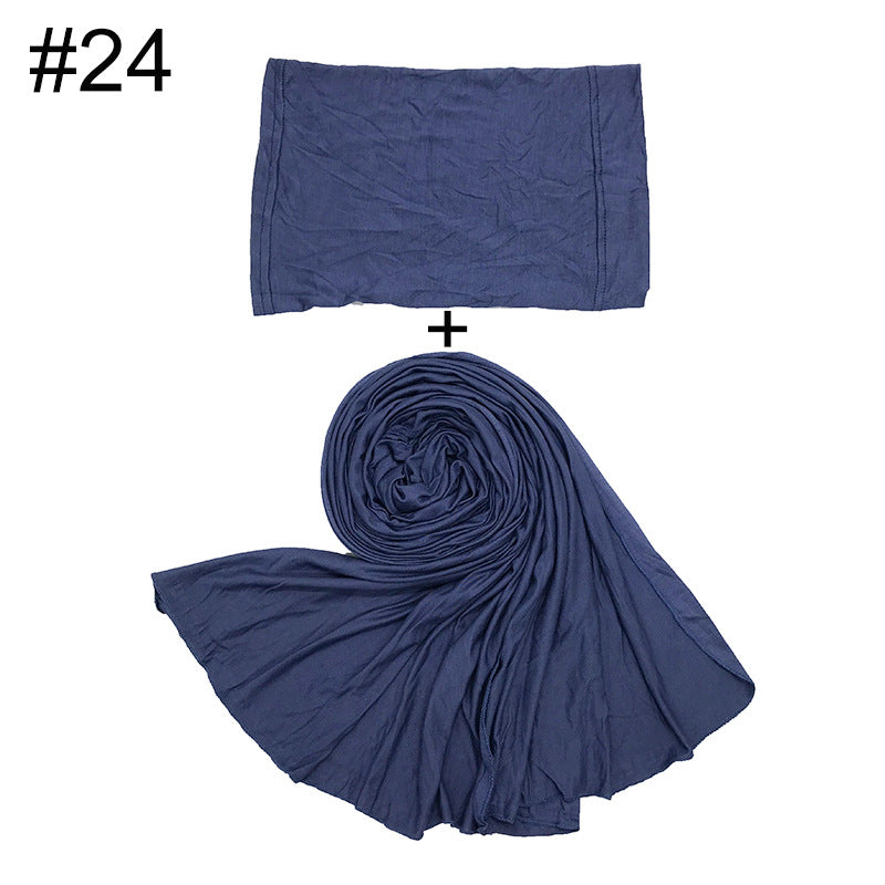 ND474  85*185cm Large Size Plain Mercerized Cotton Soft Jersey Hijab with Undercap Set