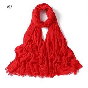 YZ28 Women's pleated solid color rayon two-end shawl breathable soft scarf