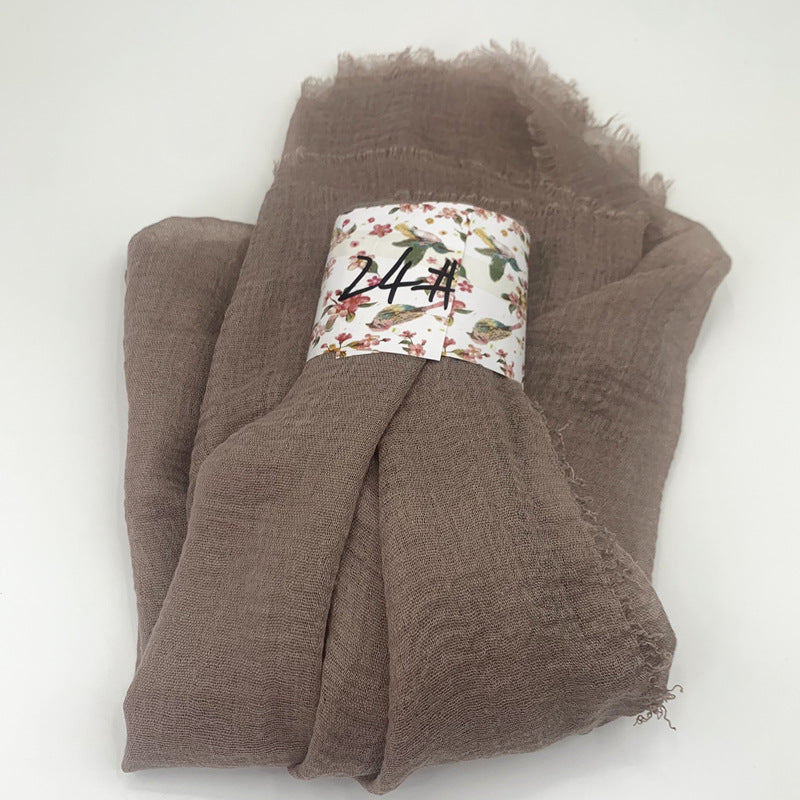 WJ01  Plain Seersucker Crinkle Fringe Edge Large Hijab