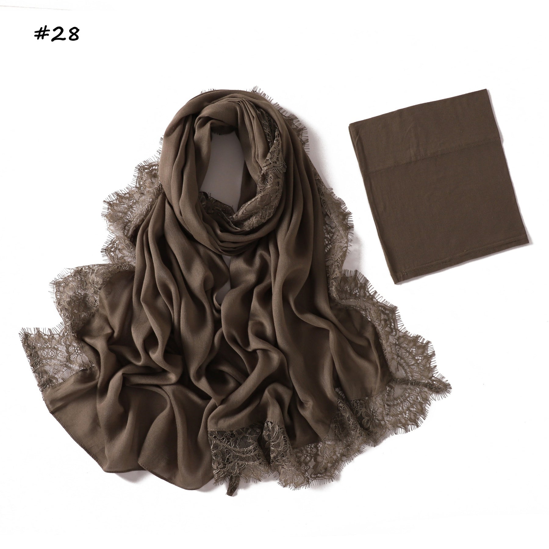 YZ347  Plain Modal Lace Hijab + Mercerized Cotton Tube Cap Set