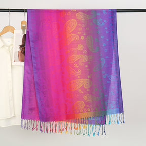 YF0438  Colorful Jacquard Soft Polyester Tassel Long Scarf