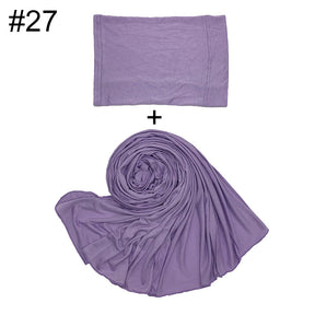 ND472  50*170cm  Small Size Plain Cotton Mercerized Cotton Soft Hijab with Undercap Set