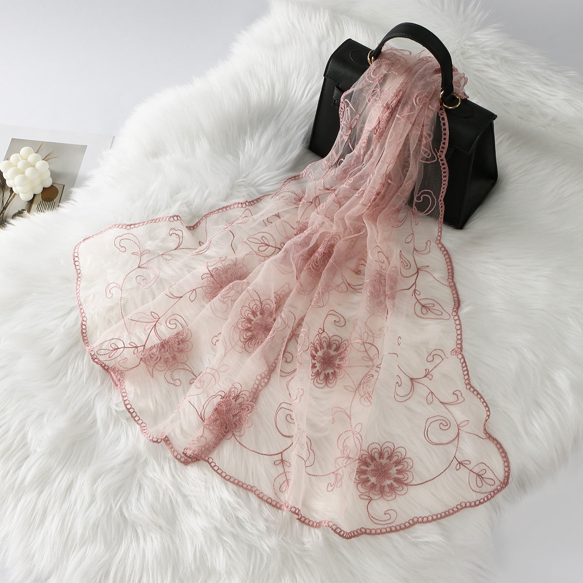 VE154  Nylon Embroidered Breathable Lightweight Hijab
