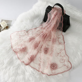 VE154  Nylon Embroidered Breathable Lightweight Hijab
