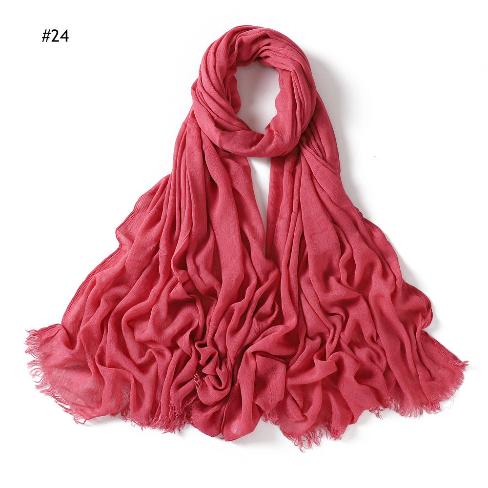 YZ28 Women's pleated solid color rayon two-end shawl breathable soft scarf