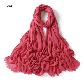 YZ28 Women's pleated solid color rayon two-end shawl breathable soft scarf