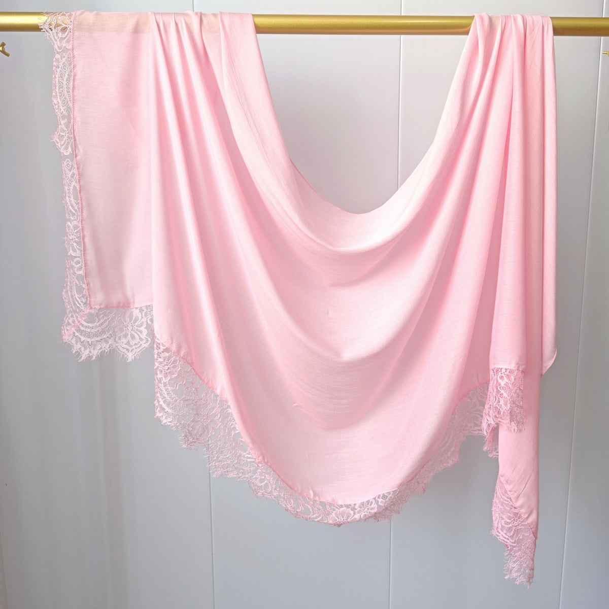 WJ079 Plain Cotton Lace Trim Modal Hijab