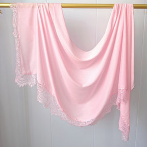 WJ079 Plain Cotton Lace Trim Modal Hijab