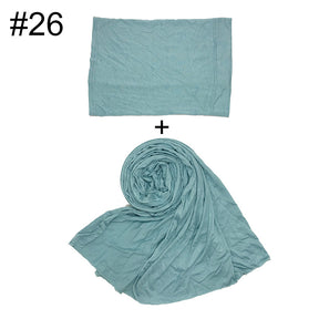ND474  85*185cm Large Size Plain Mercerized Cotton Soft Jersey Hijab with Undercap Set